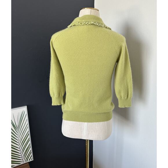 Cynthia Steffe Cashmere Pistachio Green Pearl Button Sweater Peter Pan Preppy - Picture 7 of 8